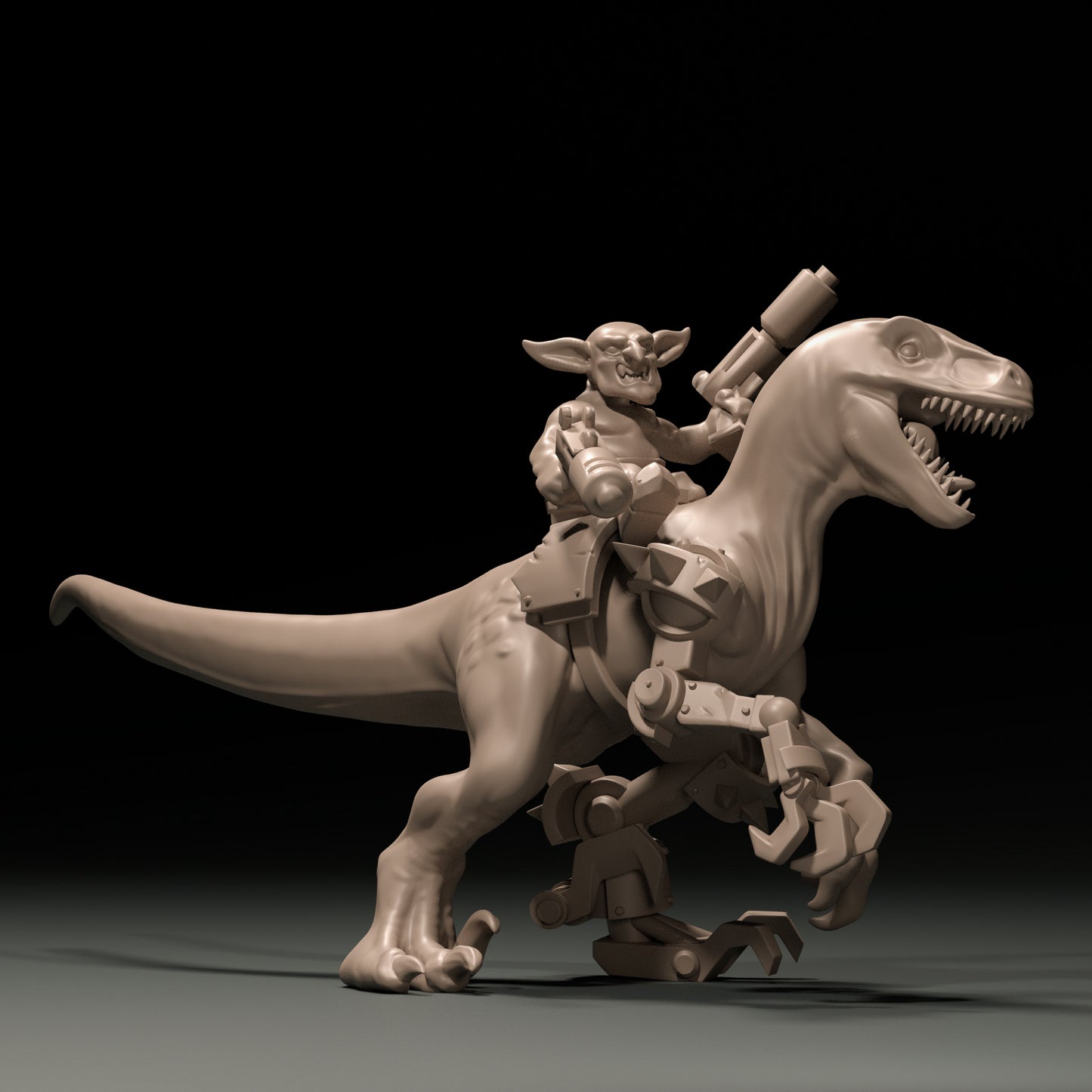 Dinoworld - Orks - Cyborg Raptor/Goblin Rider - DnD/Pathfinder/TTRPG Figure