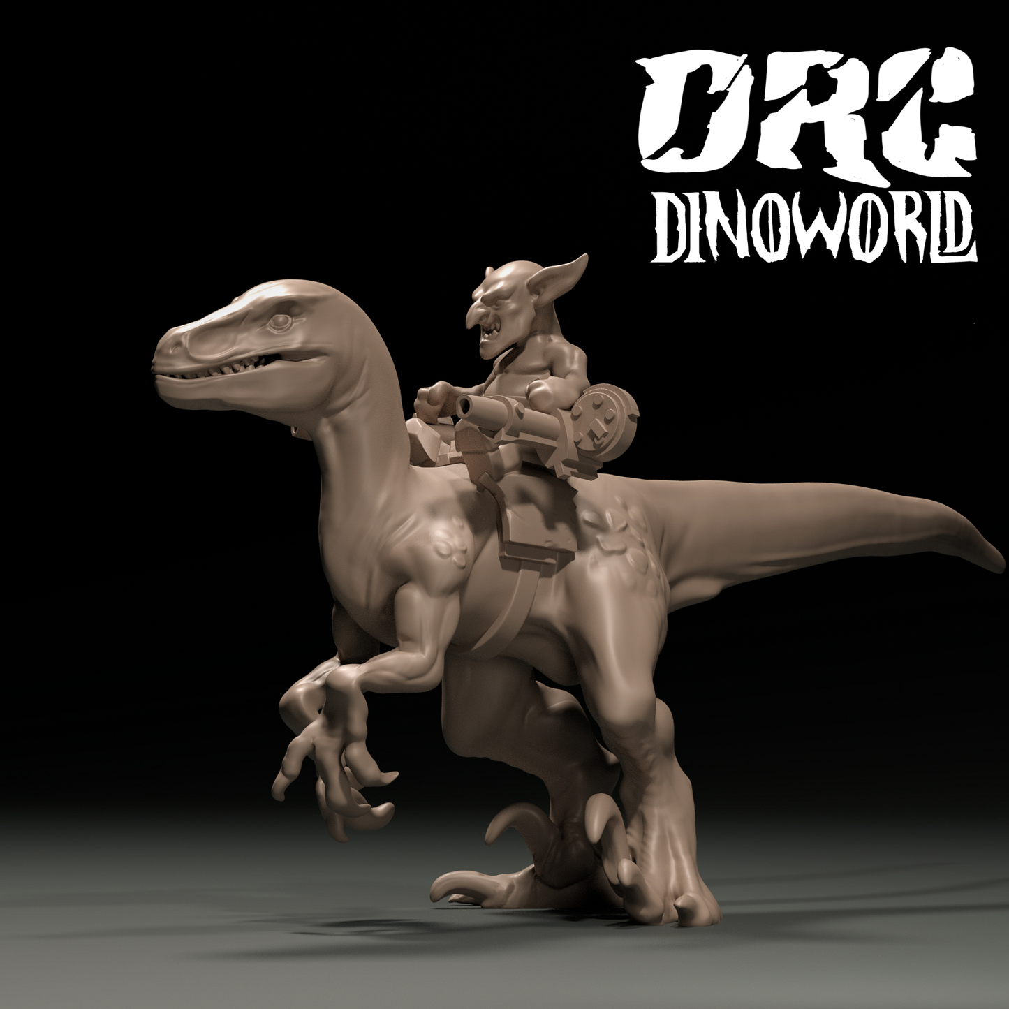 Dinoworld - Orks - Raptor w/Goblin Rider - DnD/Pathfinder/TTRPG Figure Mini