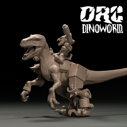Dinoworld - Orks - Cyborg Raptor/Goblin Rider - DnD/Pathfinder/TTRPG Figure