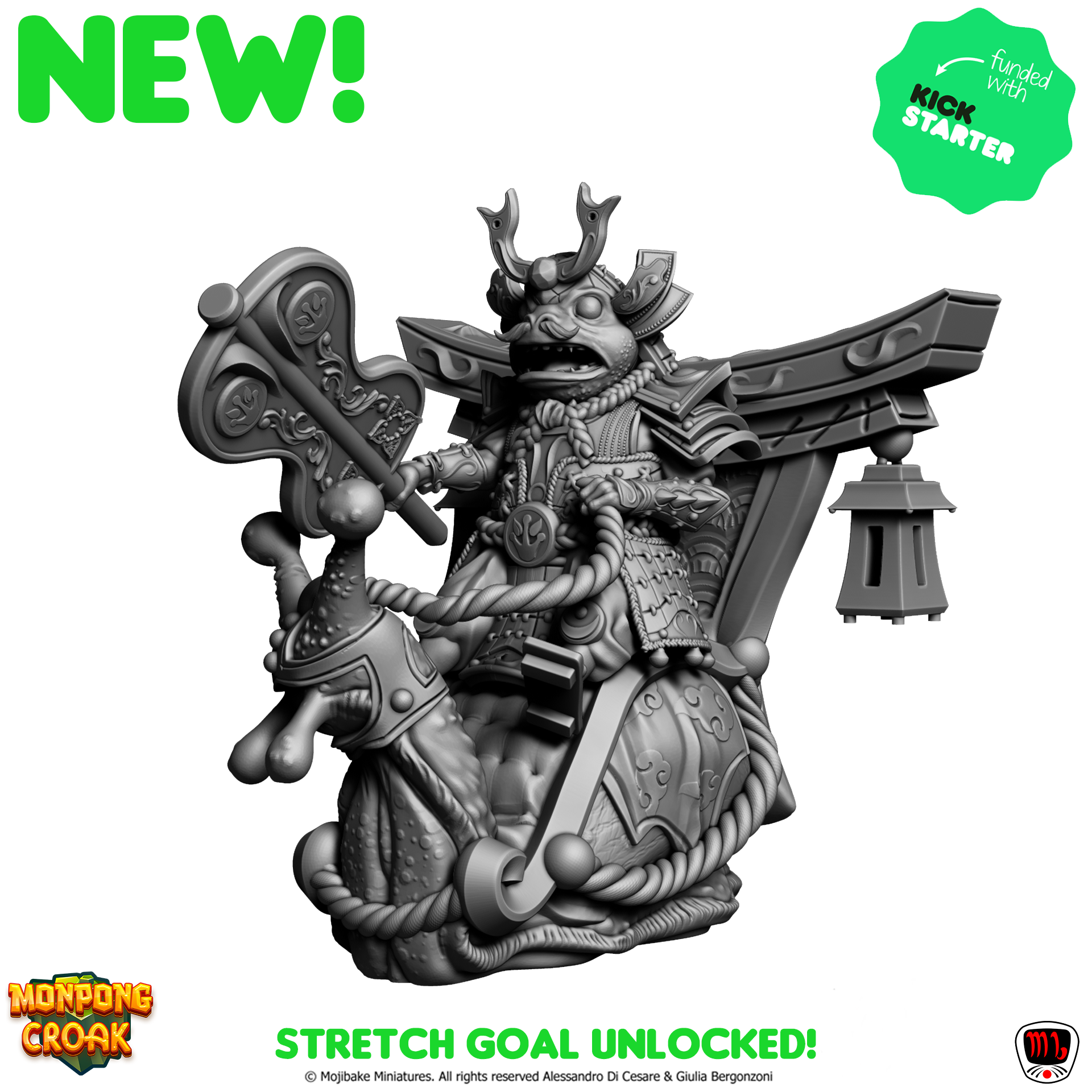 Mojibake - Monpong Croak - Tortle Rider - DnD/TTRPG Figure/Miniature - Helios3DPrinting