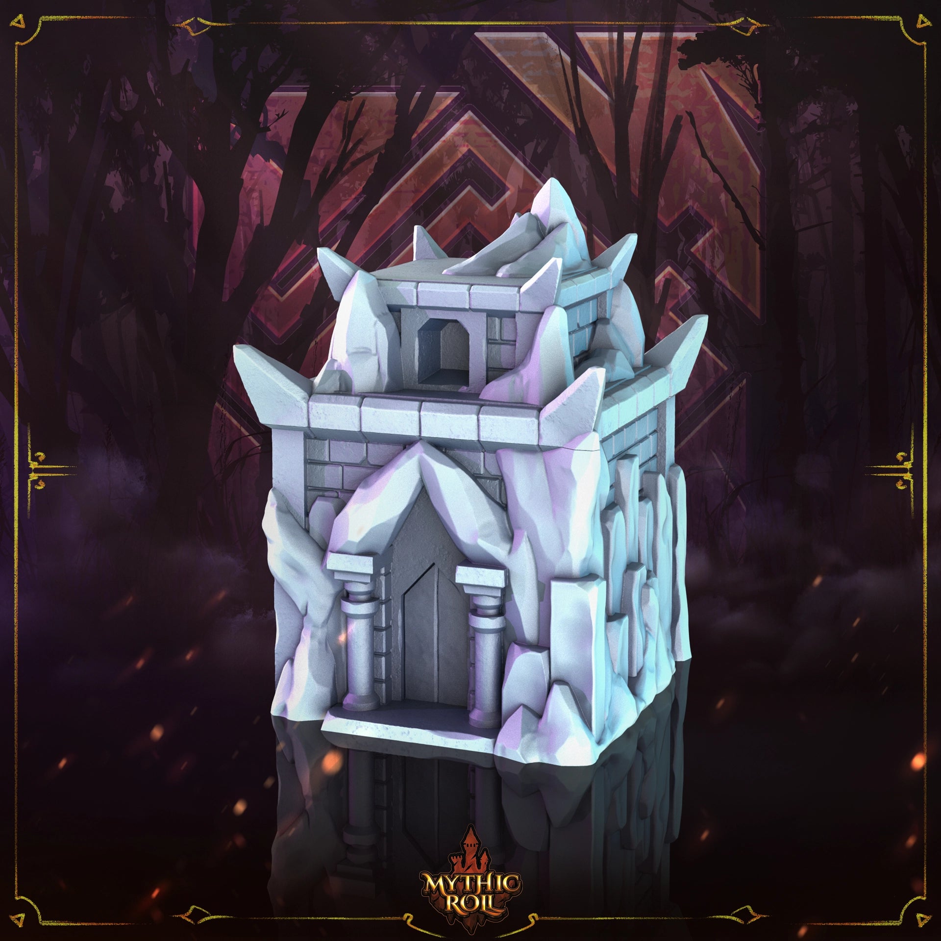 Fantasy tower model with a dark, mystical background