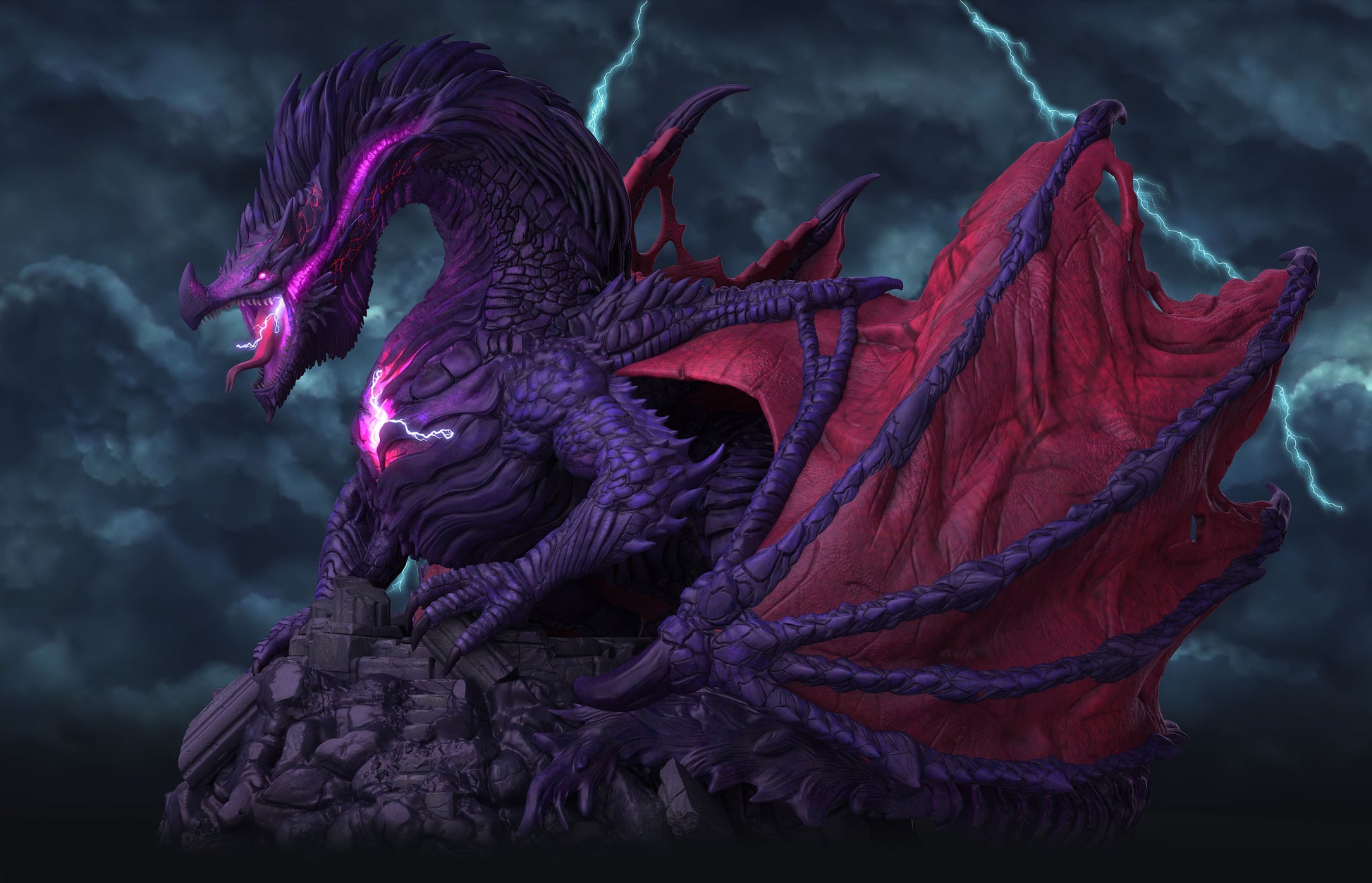 Aether & Alchemist - Purple Storm Dragon - DnD/Pathfinder/TTRPG Figure - Helios3DPrinting