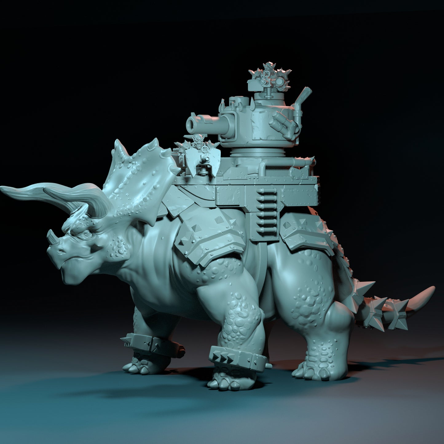 Dinoworld - Orks - Triceratops w/Orc Mount - DnD/Pathfinder/TTRPG Figure Mini
