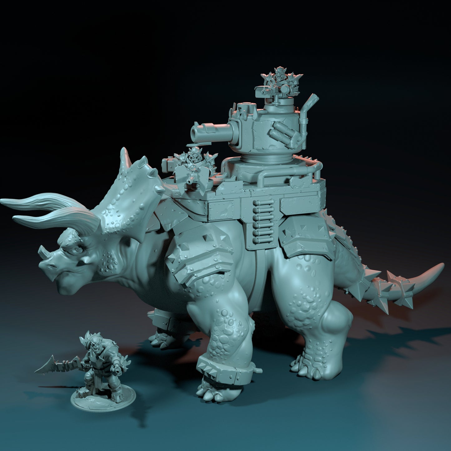 Dinoworld - Orks - Triceratops w/Orc Mount - DnD/Pathfinder/TTRPG Figure Mini