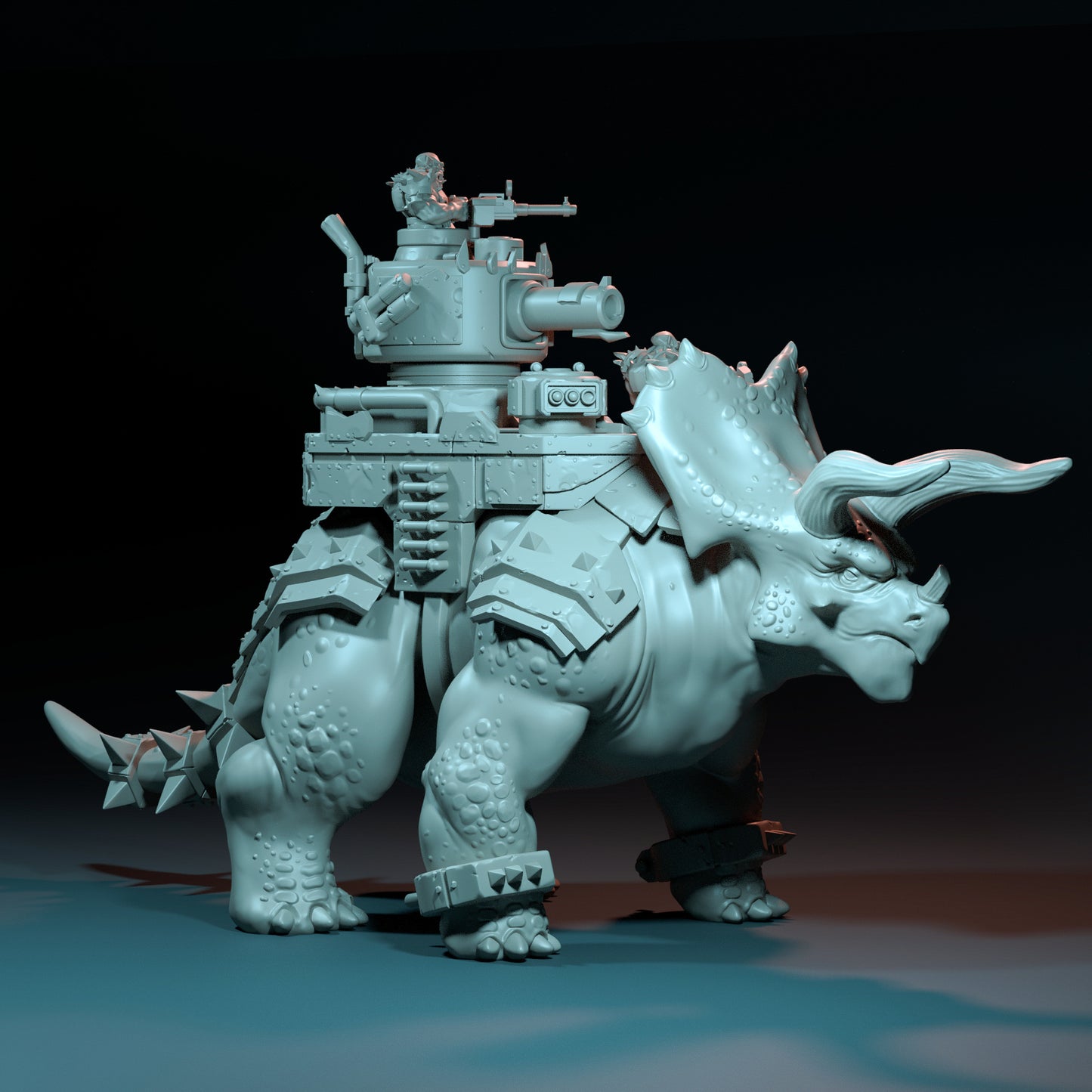 Dinoworld - Orks - Triceratops w/Orc Mount - DnD/Pathfinder/TTRPG Figure Mini