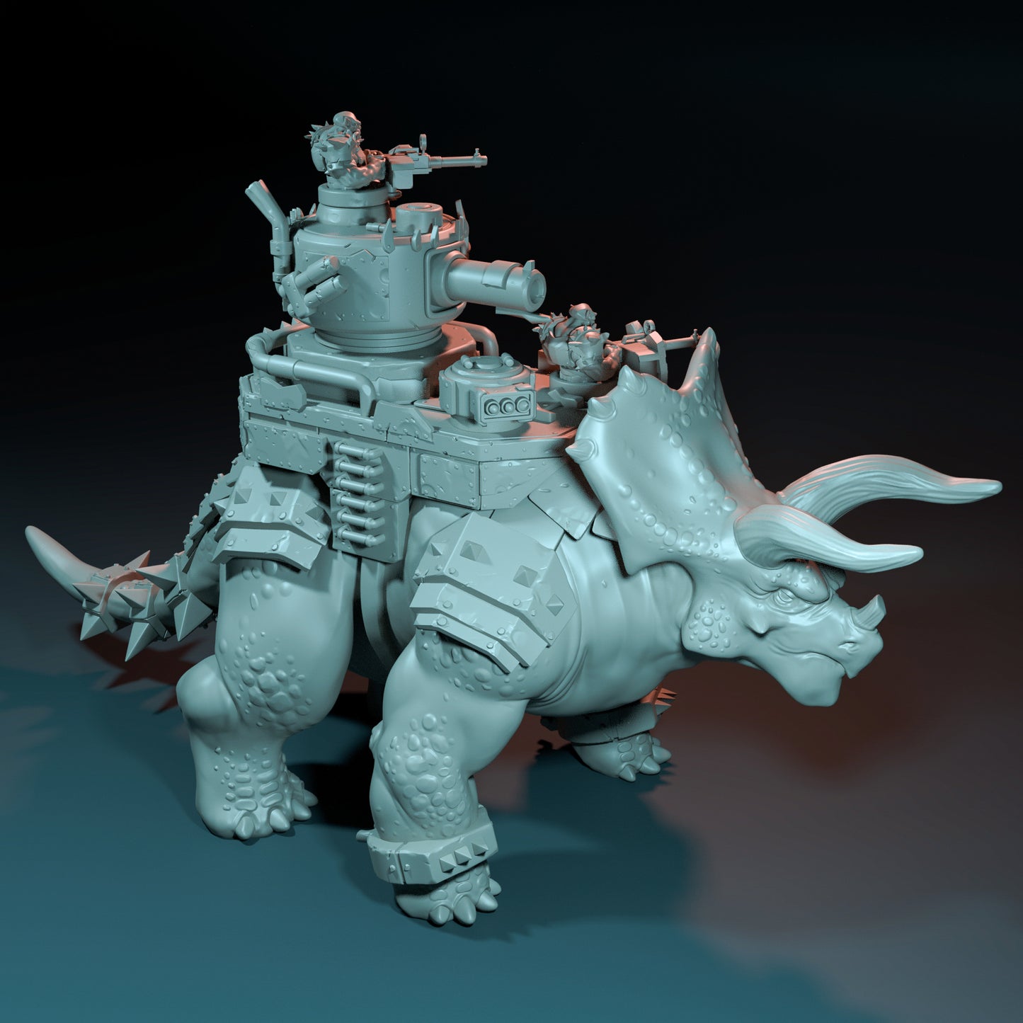 Dinoworld - Orks - Triceratops w/Orc Mount - DnD/Pathfinder/TTRPG Figure Mini