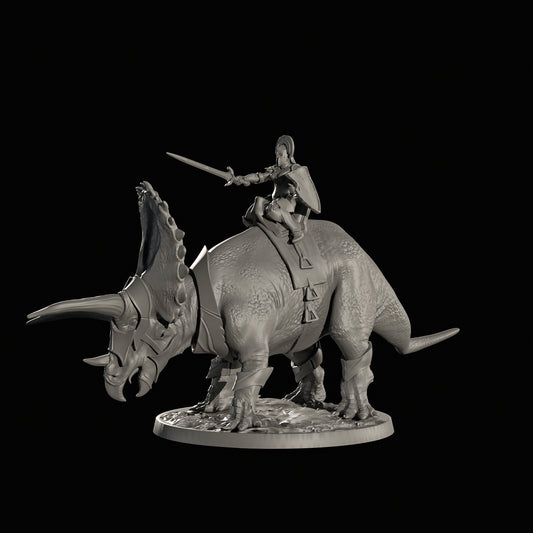 Dinoworld - Kingdoms #4 - Torosaurus w/Rider - DnD/Pathfinder/TTRPG Figure