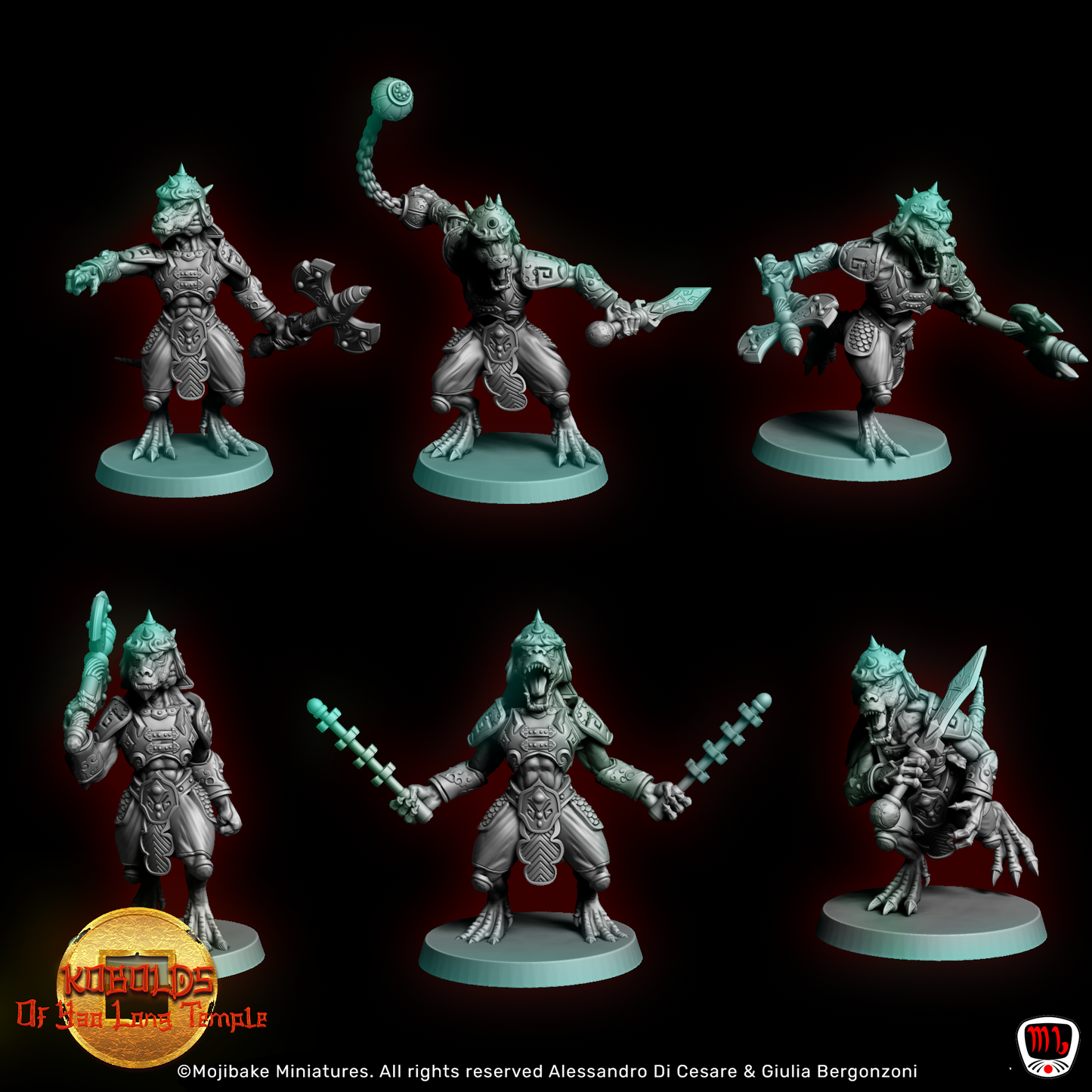 Mojibake - Kobolds Of Yao Long Temple - Fighter - 6 Poses - DnD/TTRPG Figure/Miniature - Helios3DPrinting